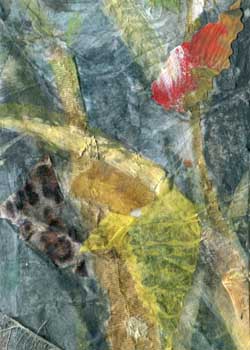 "Alight On A Leaf" by Carol Ottenstein, Madison WI - Collage (NFS)